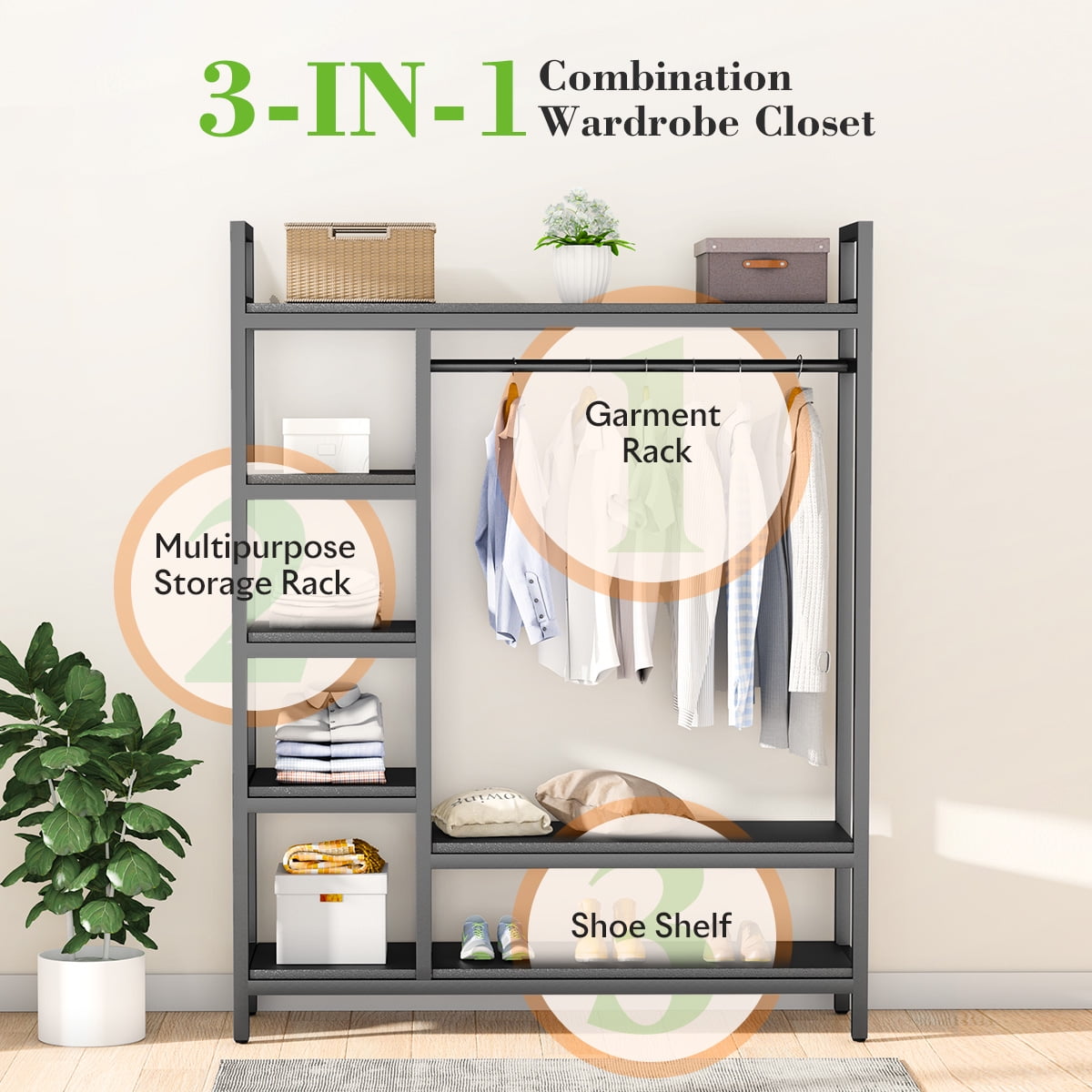 600LBS Heavy Duty Clothing Rack with Shelves
