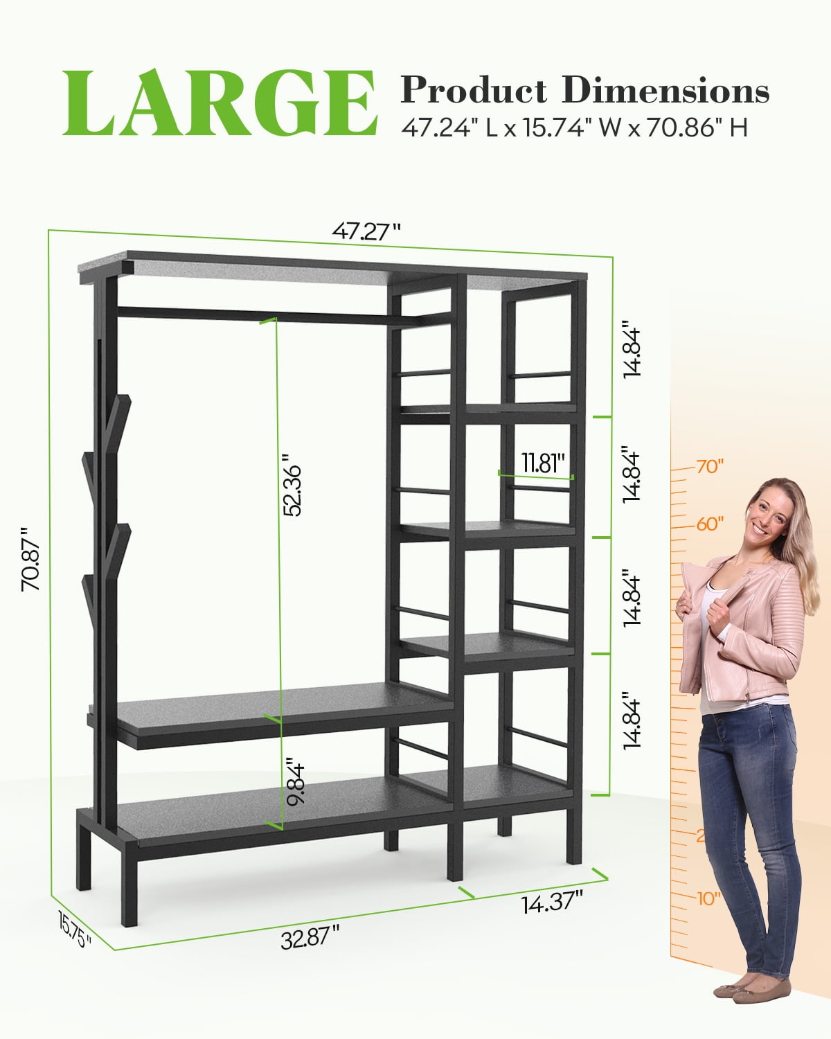HOKEEPER 650LBS Closet Organizer with Coat Rack