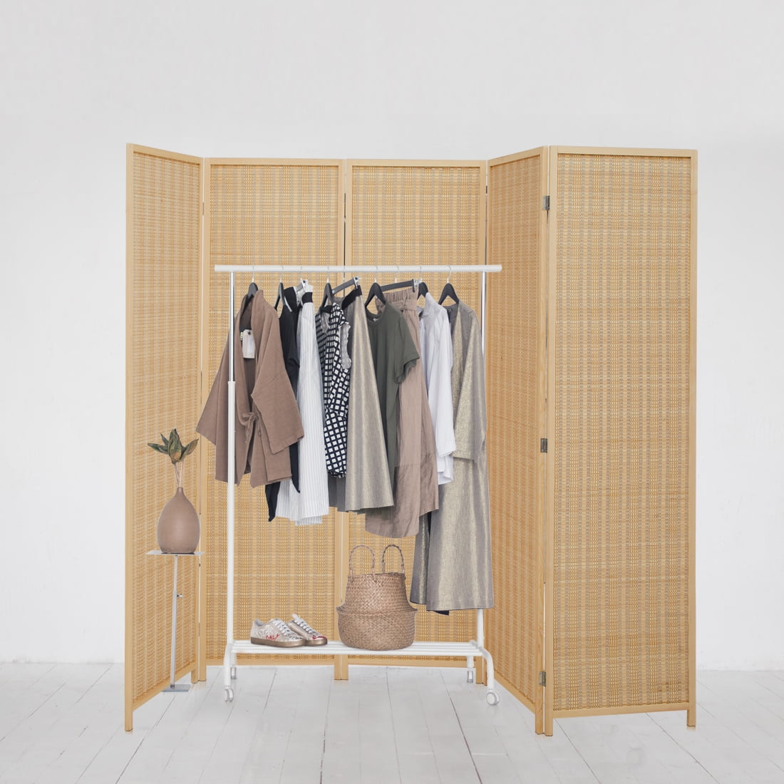 Corelax Bamboo Room Divider (5-Panel) - Beige