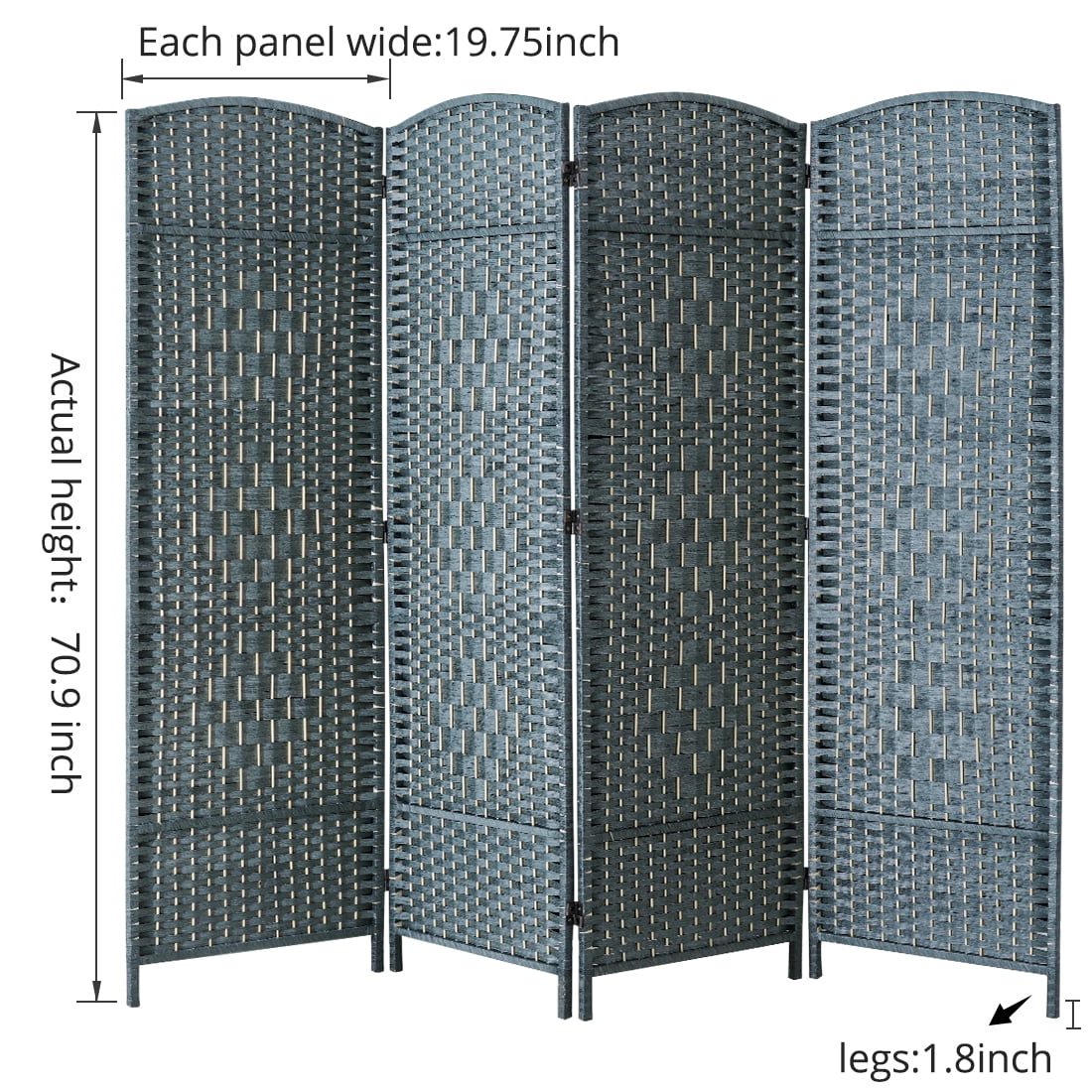Corelax 6ft Diamond Woven Room Divider (4-Panel) - Grey