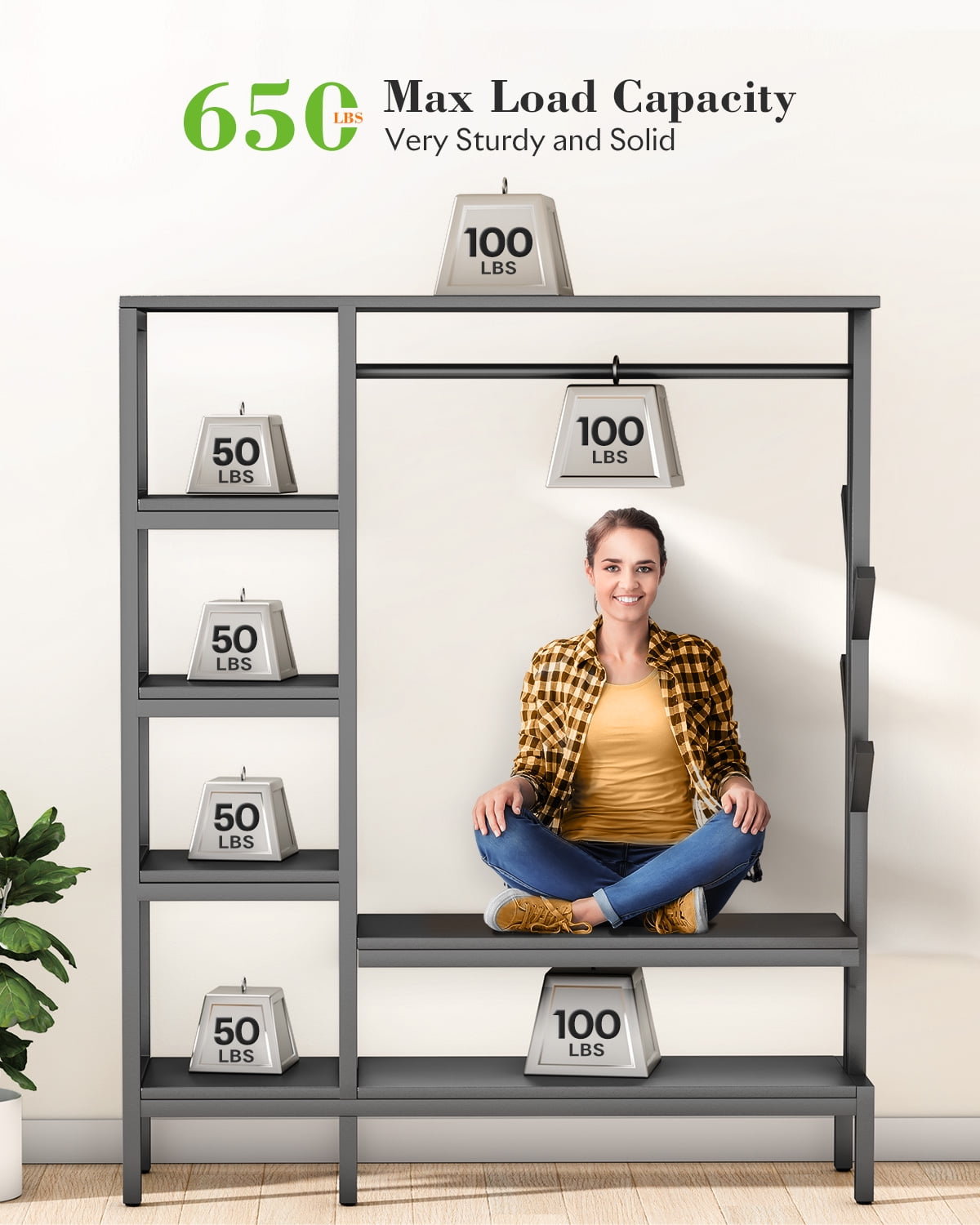HOKEEPER 650LBS Closet Organizer with Coat Rack
