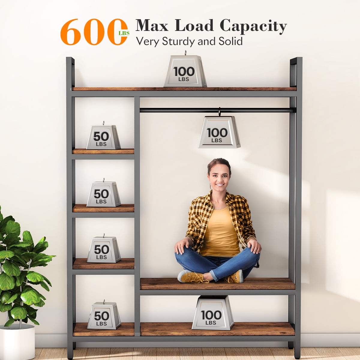 HOKEEPER 600LBS Heavy Duty Clothing Rack with Shelves