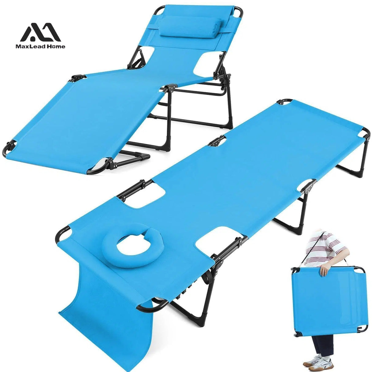 MAXLEAD HOME 5-Position Beach Chaise with Face Cradle (350LBS)